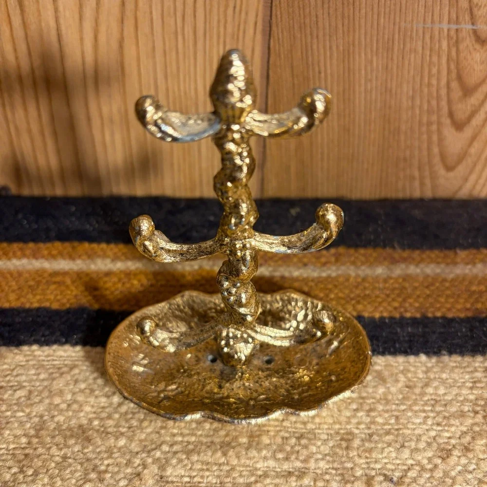 Vintage Gold Metal Jewelry Ring Stand Tree 4.5